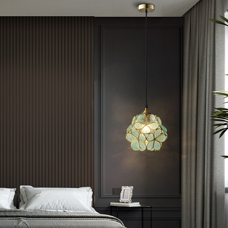 Nordic Glass Petal Pendant Light In Brass, Hand-Stitched