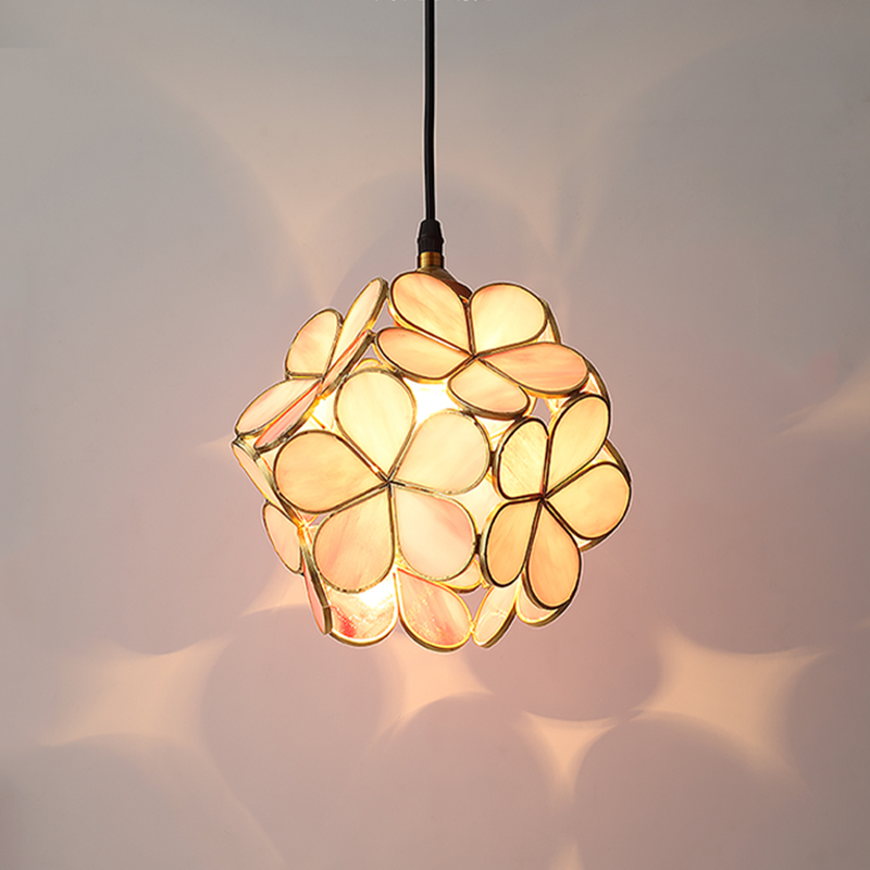 Nordic Glass Petal Pendant Light In Brass, Hand-Stitched