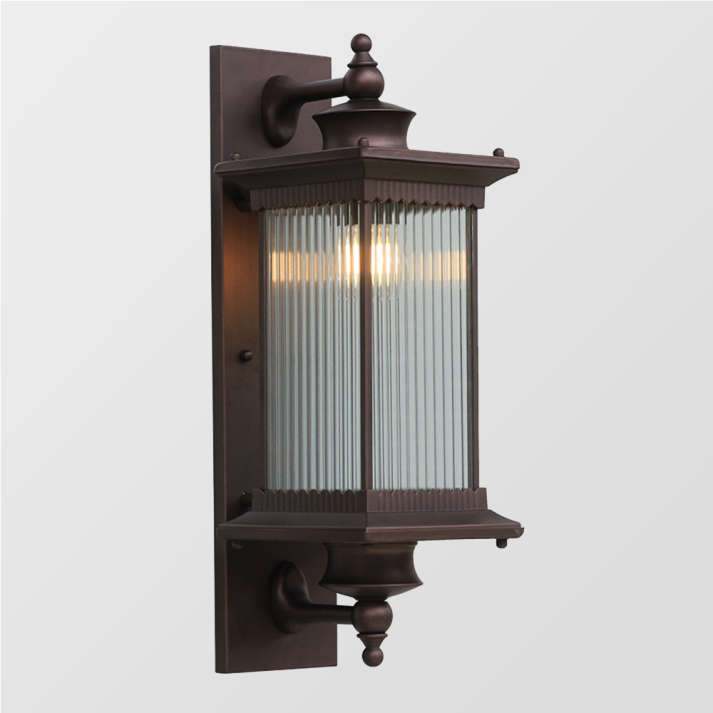 Classic Outdoor Wall Light With Ribbed Glass Lantern In Black Metal