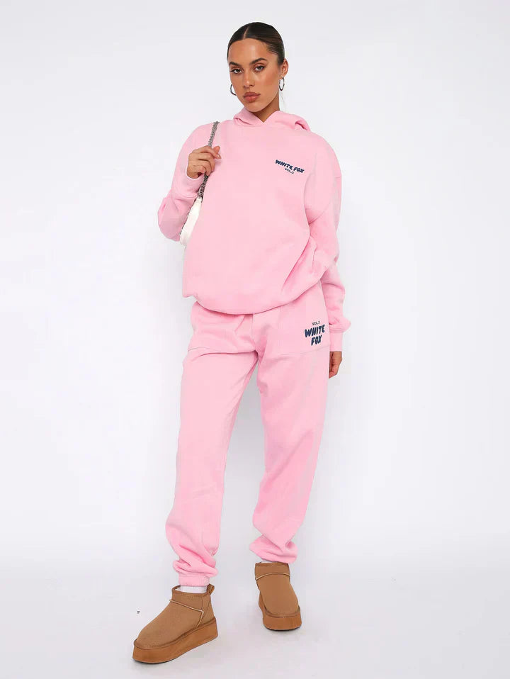 Women's Pink Cotton Blend Hoodie And Joggers Lounge Set