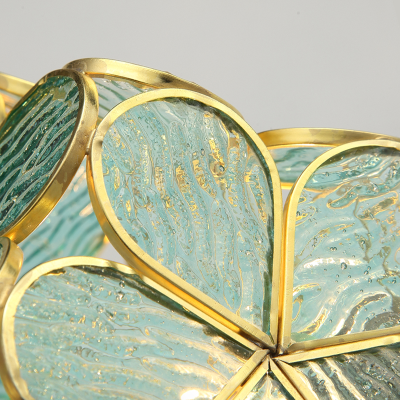 Nordic Glass Petal Pendant Light In Brass, Hand-Stitched