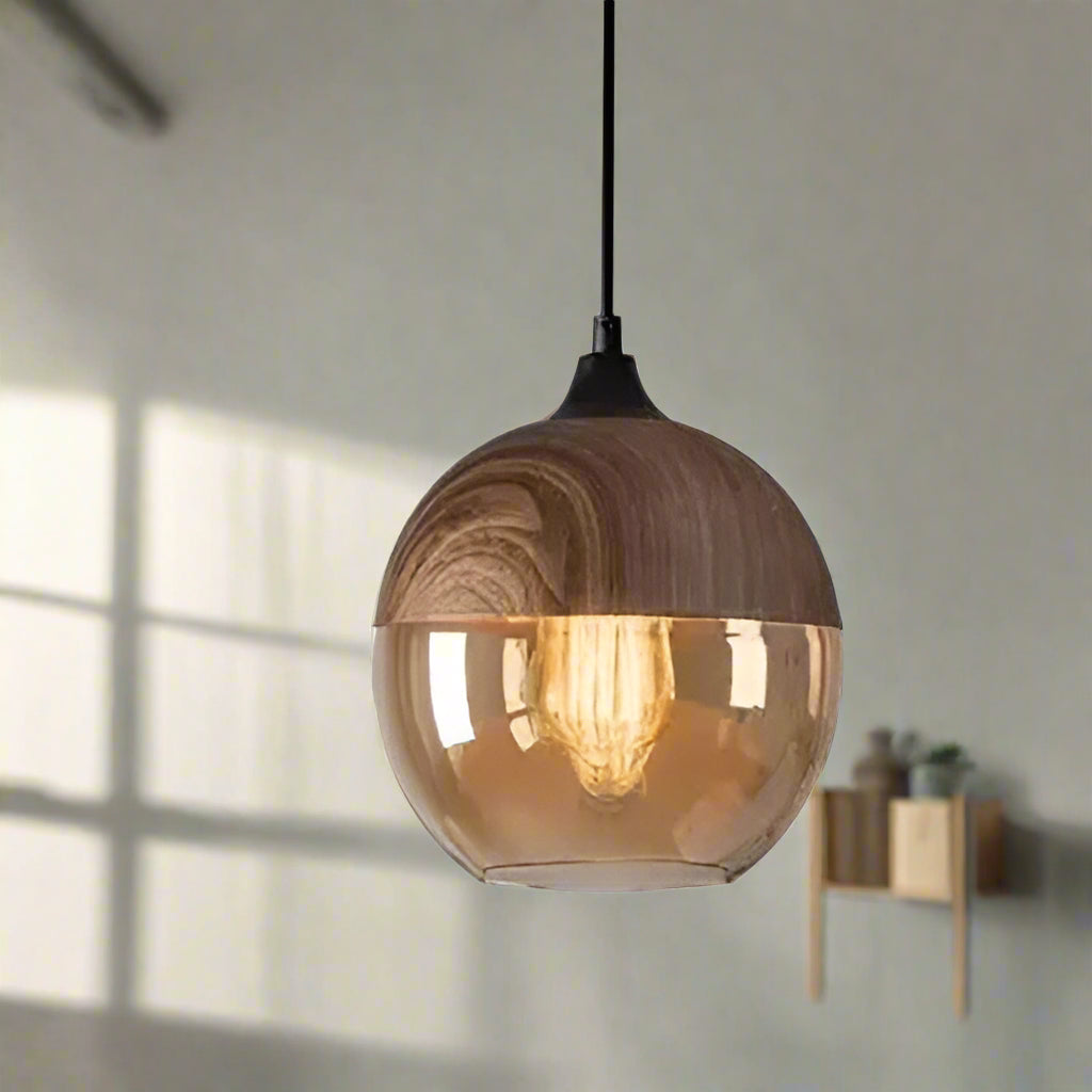 Kirrae Glass and Wood Pendant Light Luxurious Design