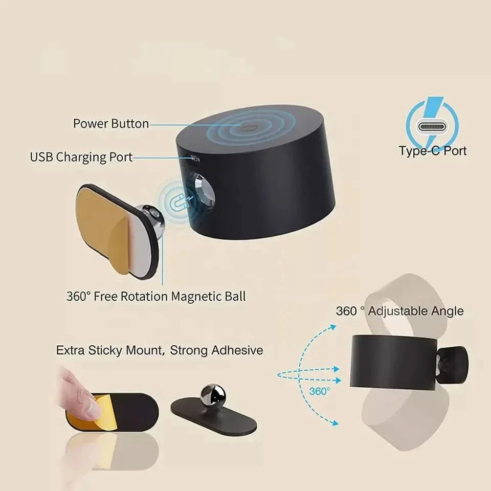 360 Degree Wireless Wall Lamp With USB Rechargeable And Three Brightness Levels