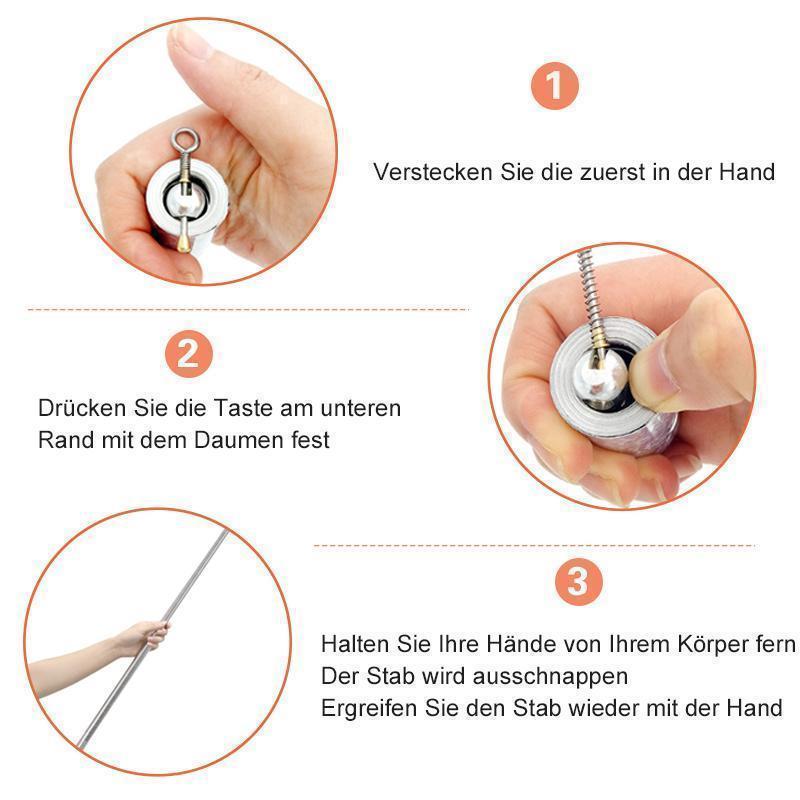 Bærbar metalstav til selvforsvar og tryllekunster