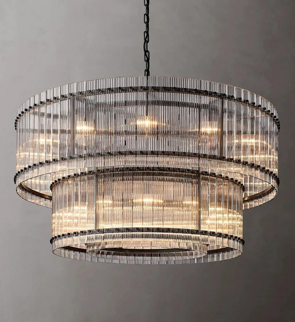 NovaLuxe Crystal Chandelier With Dual Tiers And Brass Finish