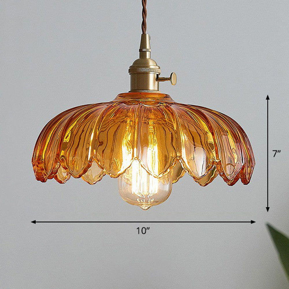 Vintage Floral Glass Pendant Lamp with Copper Details