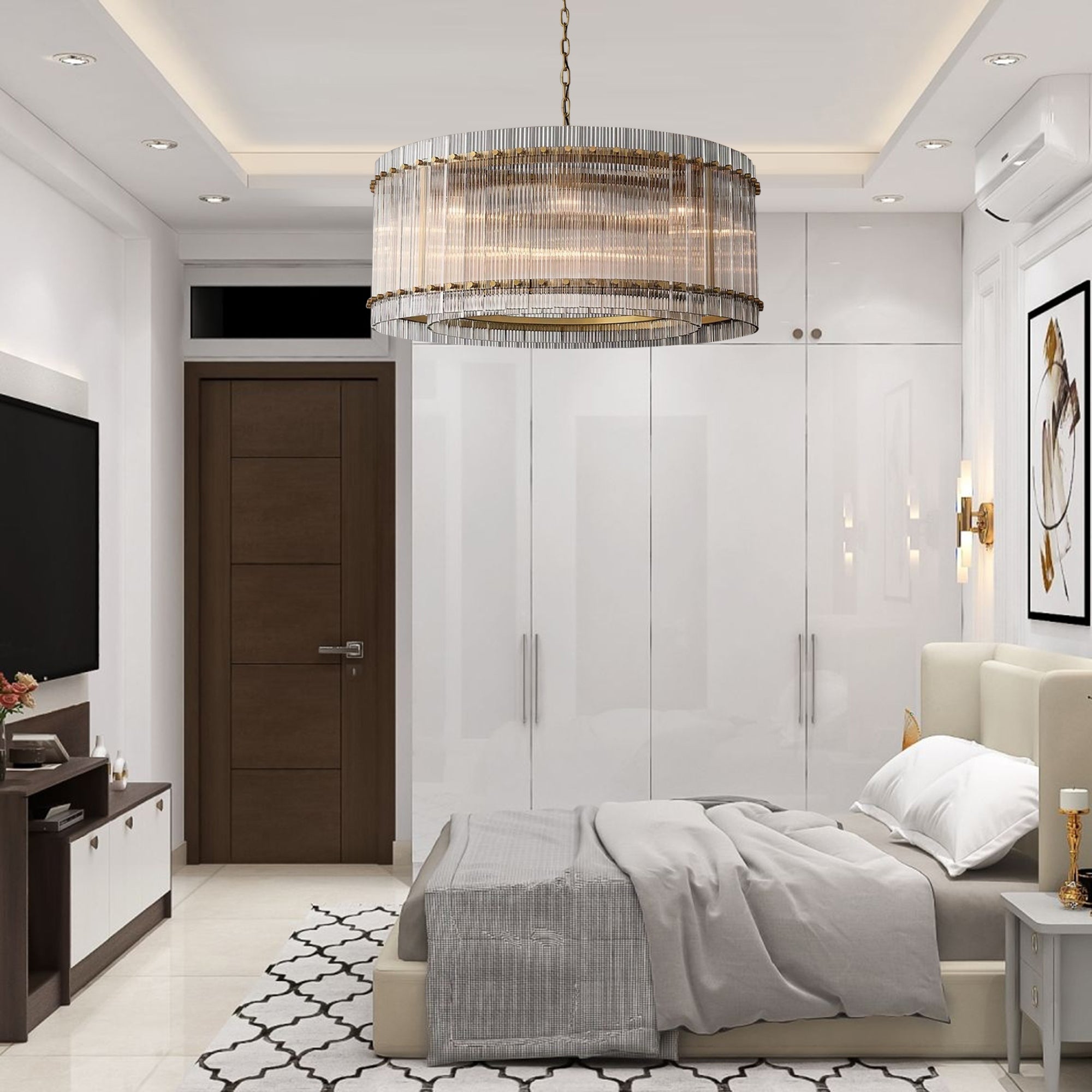 NovaLuxe Crystal Chandelier With Dual Tiers And Brass Finish