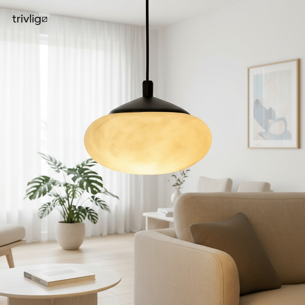 Velora Mini Mushroom Pendant Lamp With Alabaster Look