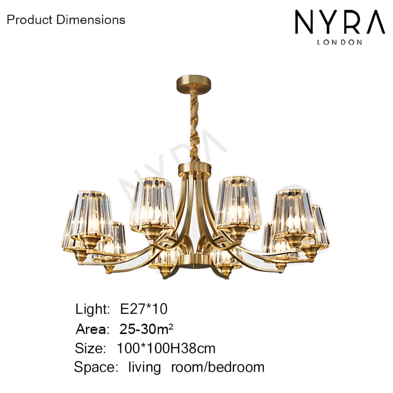 Lustre de Cristal em Latão Premium AuraLux com Iluminação LED