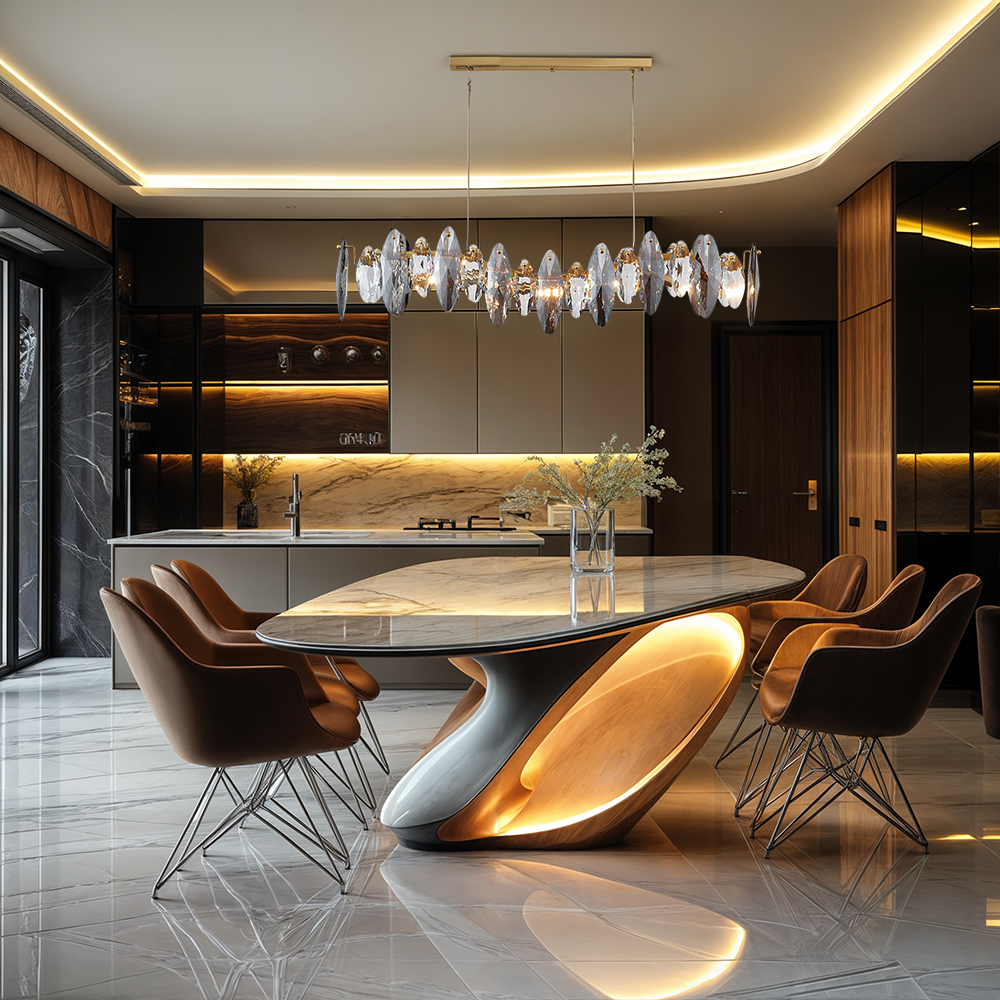 Astrae Oval Crystal Chandelier With 16 Strip Shades