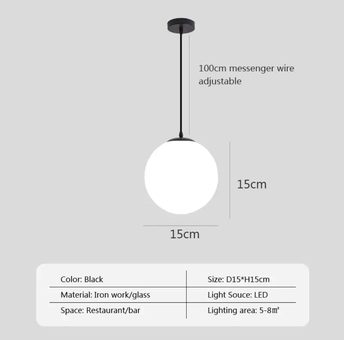 LumoSphere hengelampe med opalglasskule-diffuser