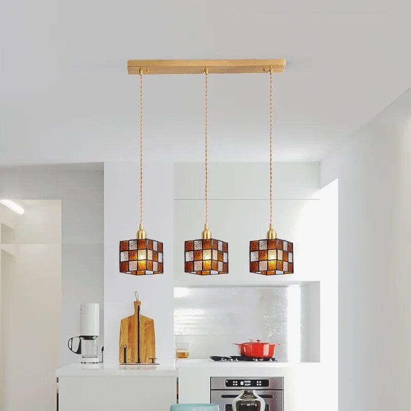 PrismCube Glass Pendant Light Hand-Painted Retro Style
