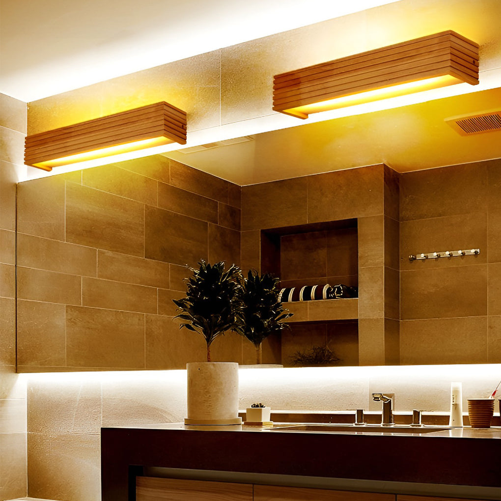 Aurelo Wood Rectangular Waterproof LED Mirror Wall Light