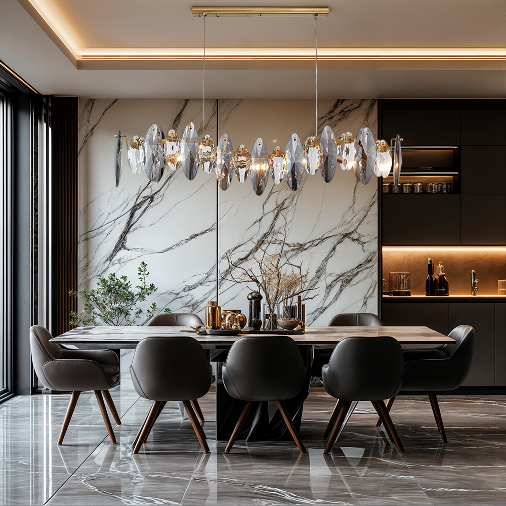 Astrae Oval Crystal Chandelier With 16 Strip Shades