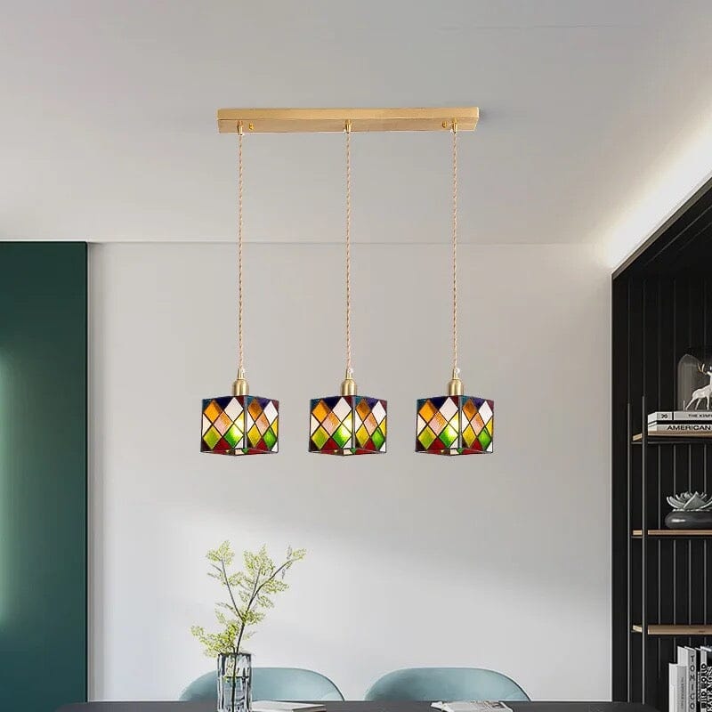 PrismCube Glass Pendant Light Hand-Painted Retro Style