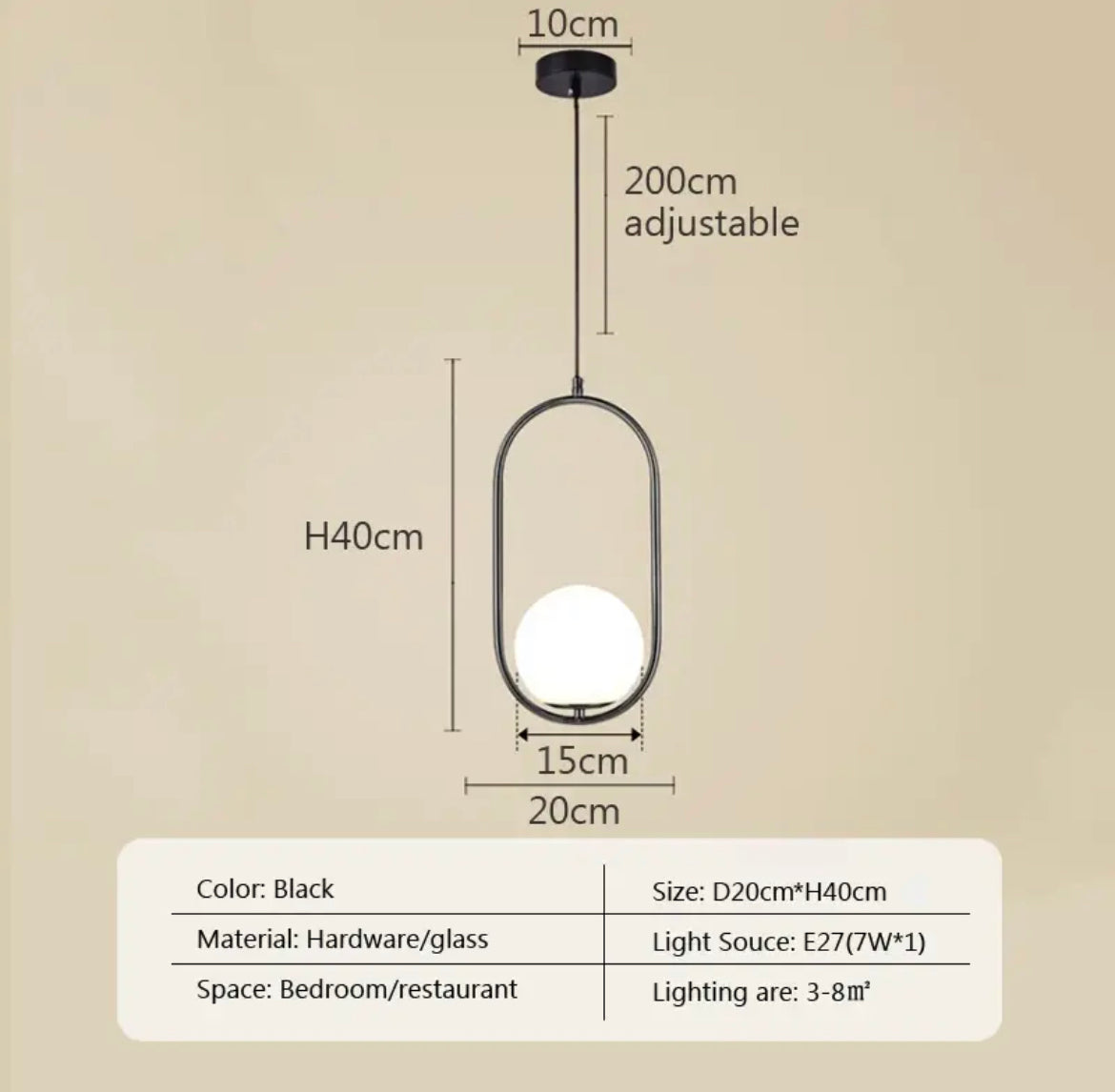 LumoSphere hengelampe med opalglasskule-diffuser