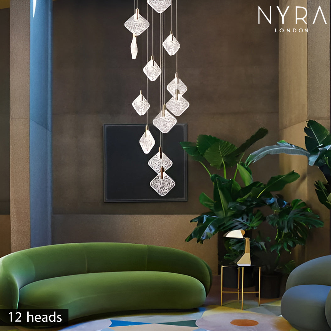 Aurelia Gold Drop LED-krystalllysekrone med glasskrystaller