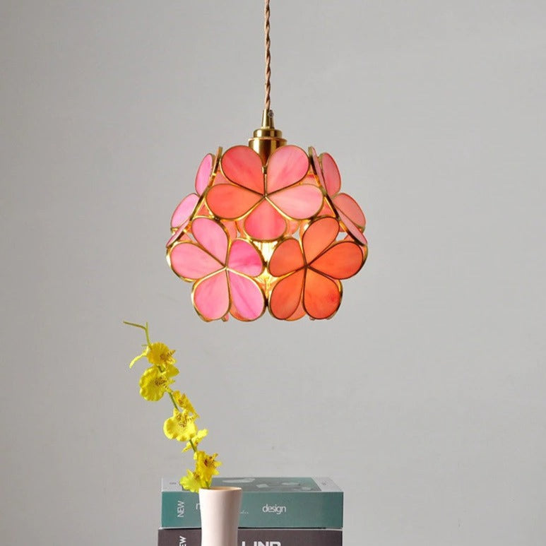 Nordic Glass Petal Pendant Light In Brass, Hand-Stitched
