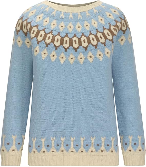 Maglione di Lana Aurora con Motivo Fair Isle in Azzurro Cielo