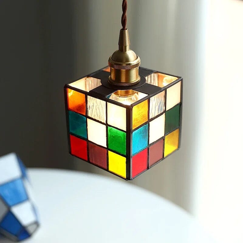 PrismCube Glass Pendant Light Hand-Painted Retro Style