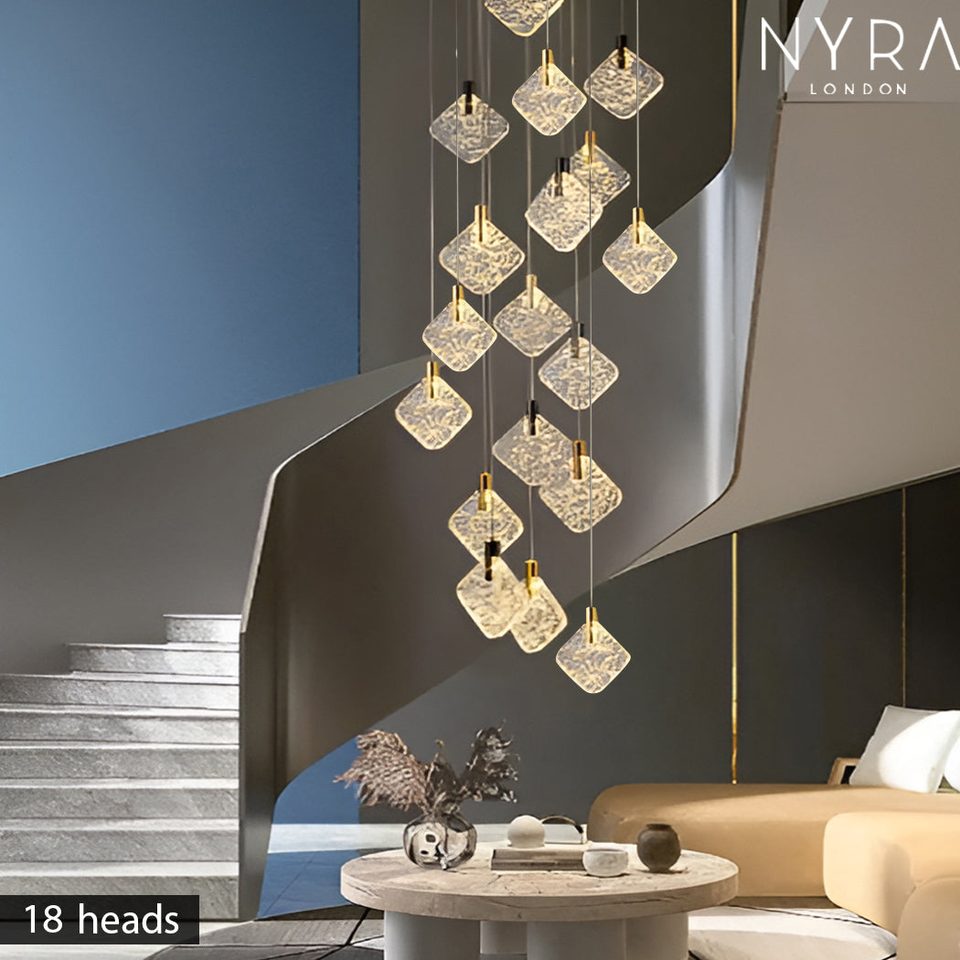 Aurelia Gold Drop LED-krystalllysekrone med glasskrystaller