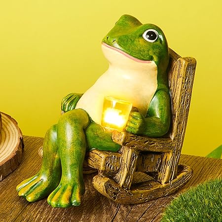 Statue de Grenouille SylvaGlow avec Lumière Douce pour Jardin et Patio