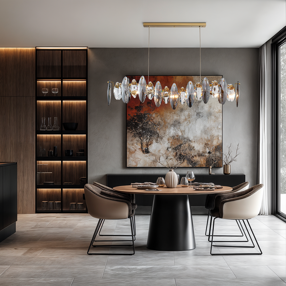 Astrae Oval Crystal Chandelier With 16 Strip Shades