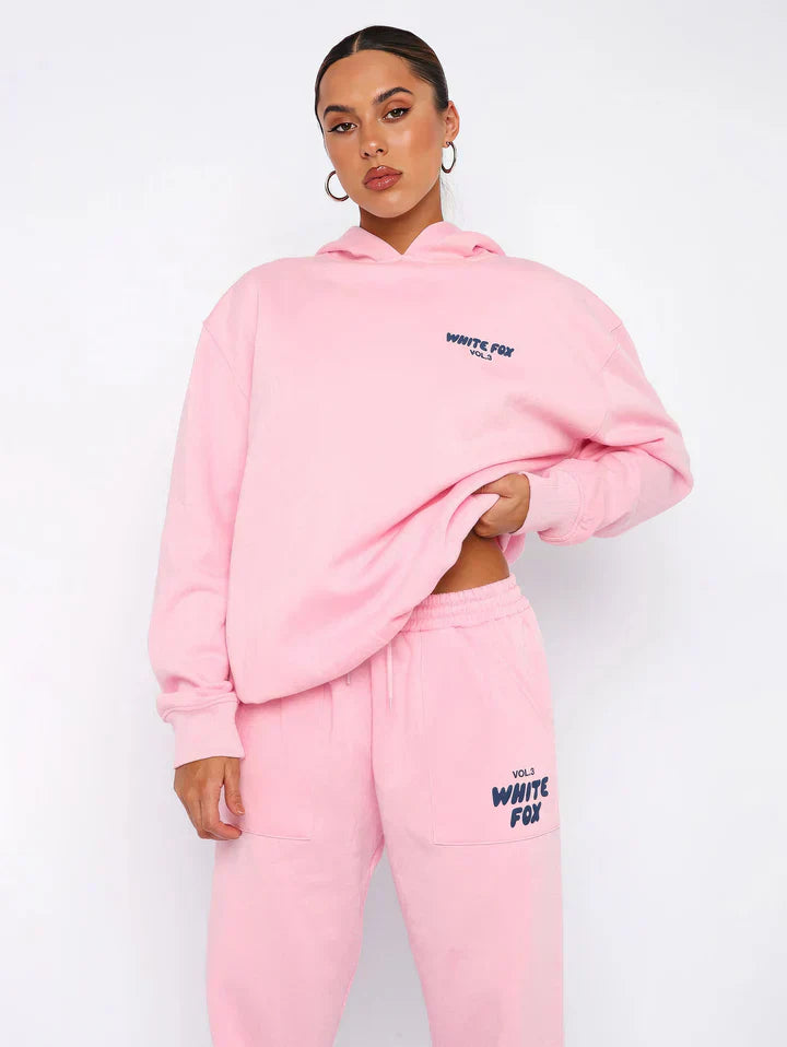 Women's Pink Cotton Blend Hoodie And Joggers Lounge Set