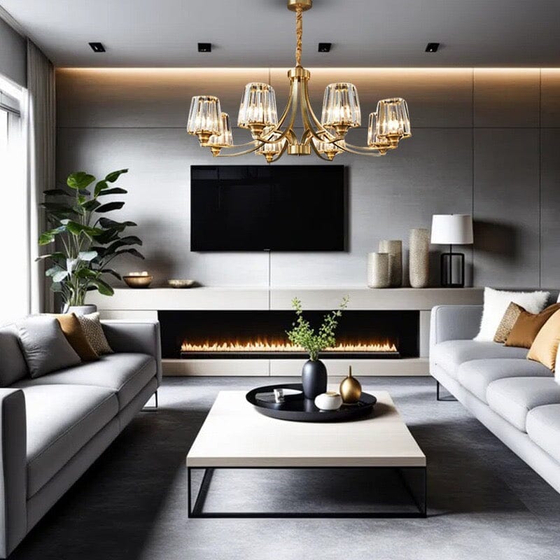 Lustre de Cristal em Latão Premium AuraLux com Iluminação LED