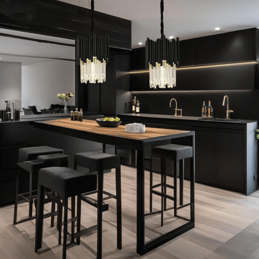 Lyrae Noir Crystal Pendant Light In Aluminum Fixture