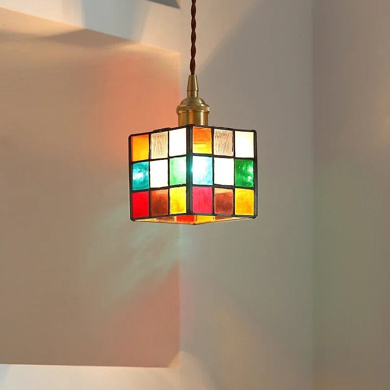 PrismCube Glass Pendant Light Hand-Painted Retro Style