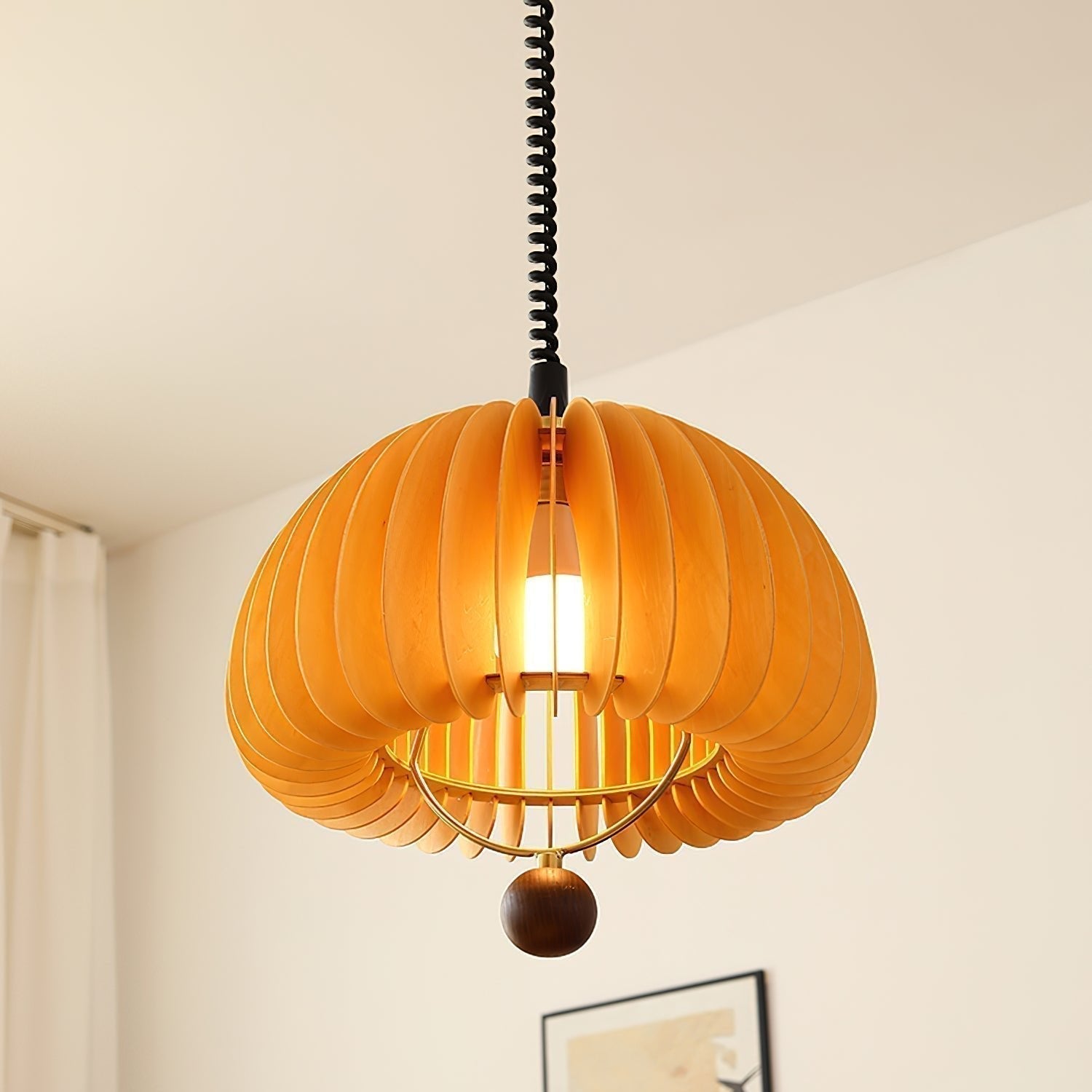 NaturaGlow Pumpkin Pendant Lamp in Metal and Wood Finish