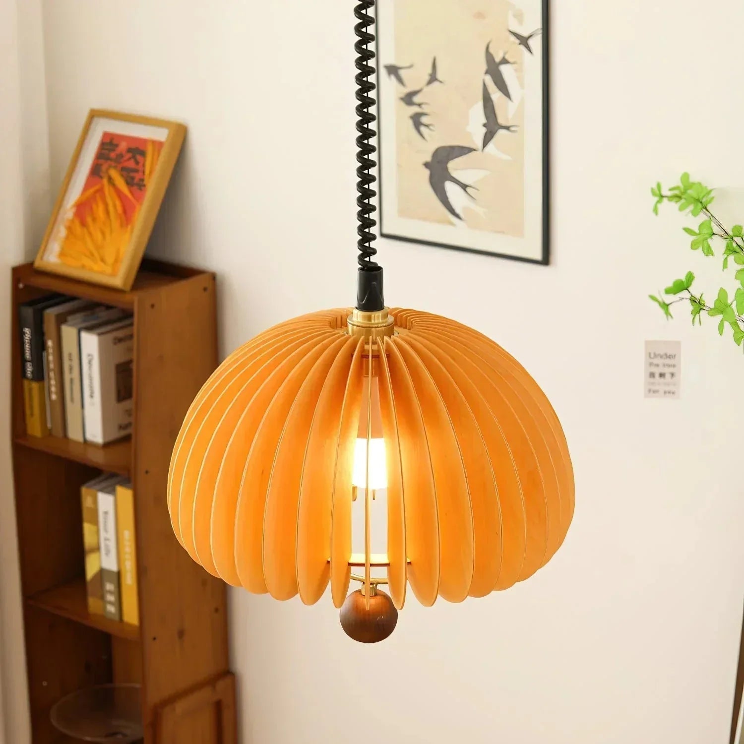 NaturaGlow Pumpkin Pendant Lamp in Metal and Wood Finish