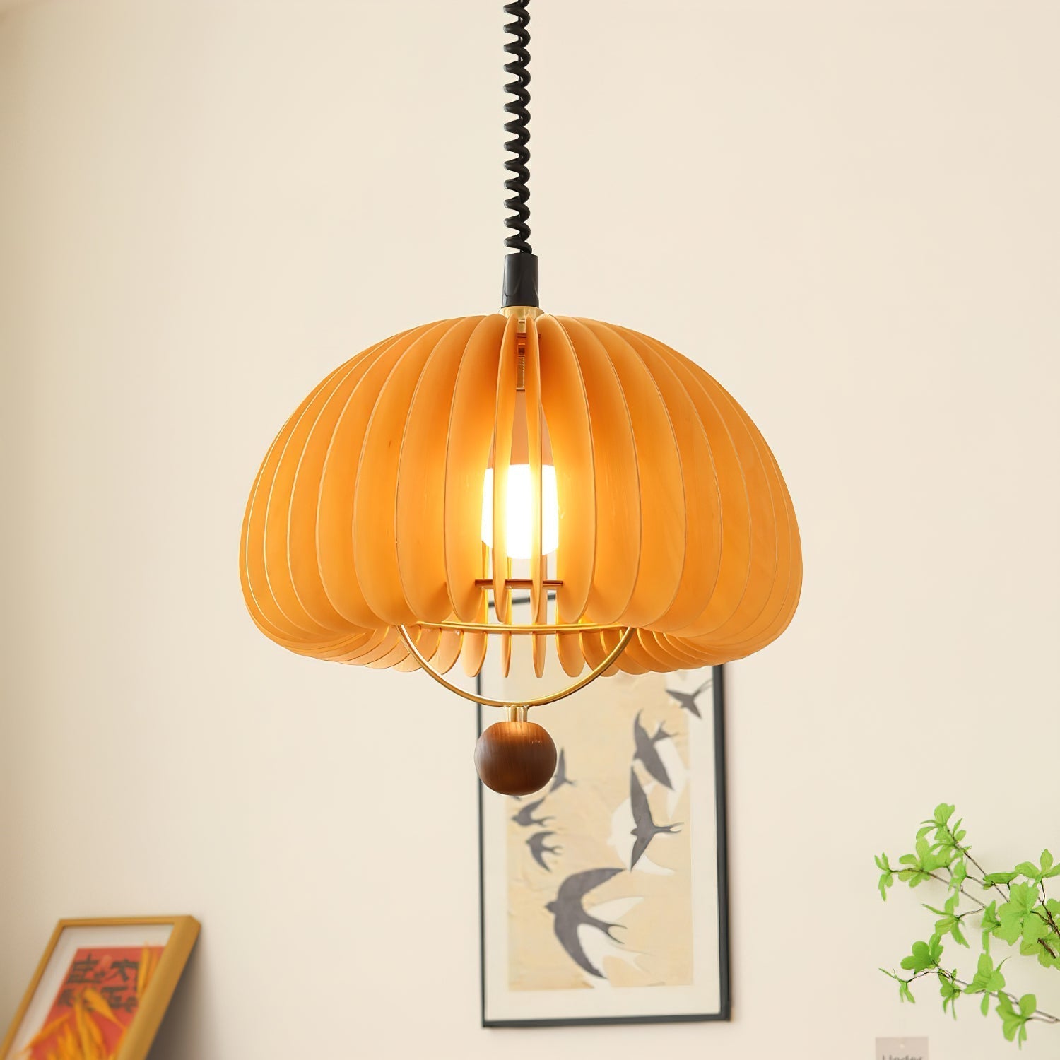 NaturaGlow Pumpkin Pendant Lamp in Metal and Wood Finish