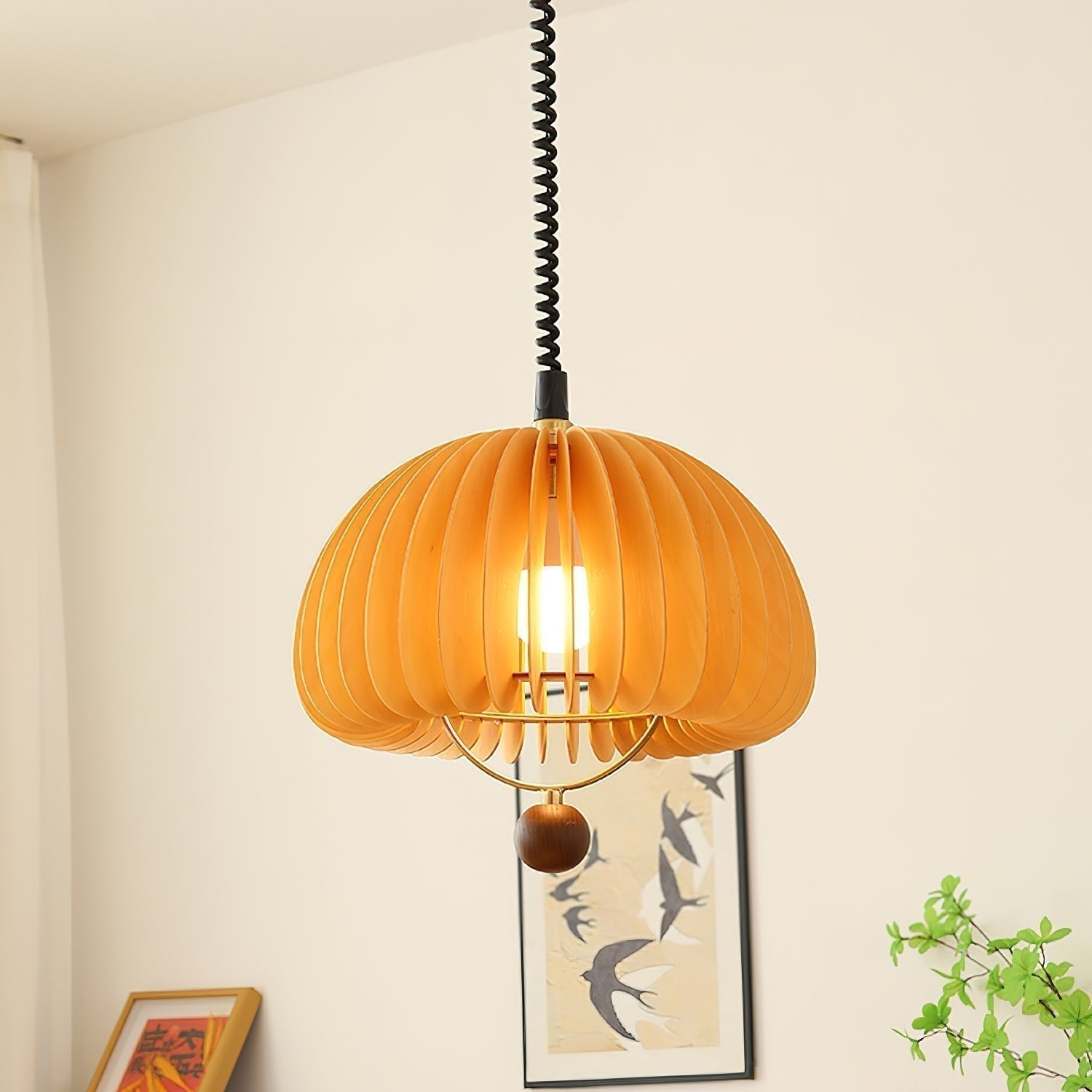 NaturaGlow Pumpkin Pendant Lamp in Metal and Wood Finish