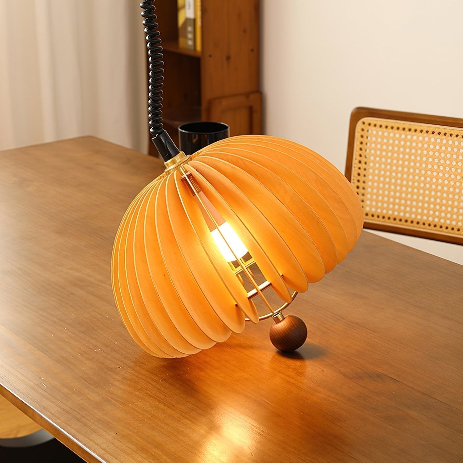 NaturaGlow Pumpkin Pendant Lamp in Metal and Wood Finish
