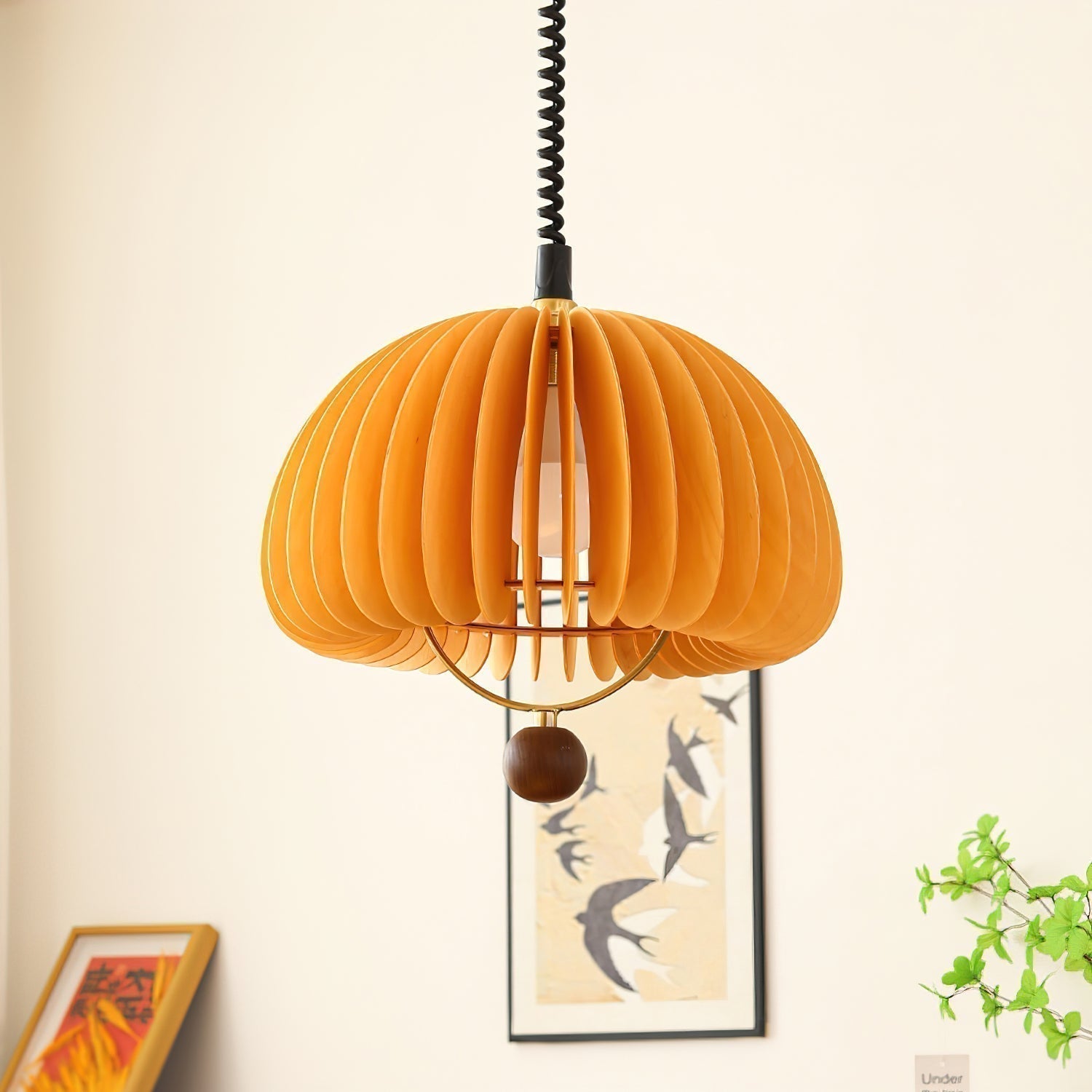 NaturaGlow Pumpkin Pendant Lamp in Metal and Wood Finish