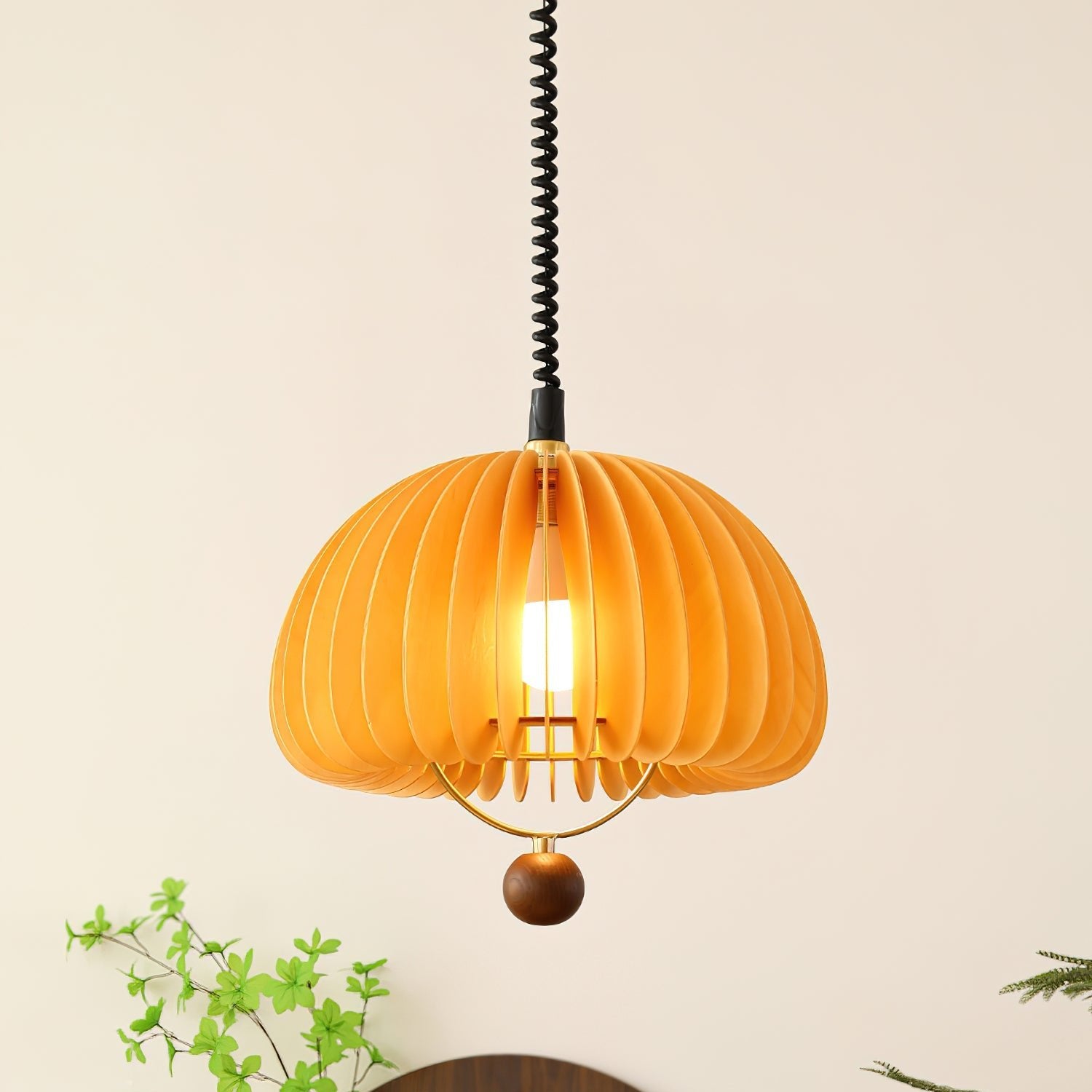 NaturaGlow Pumpkin Pendant Lamp in Metal and Wood Finish