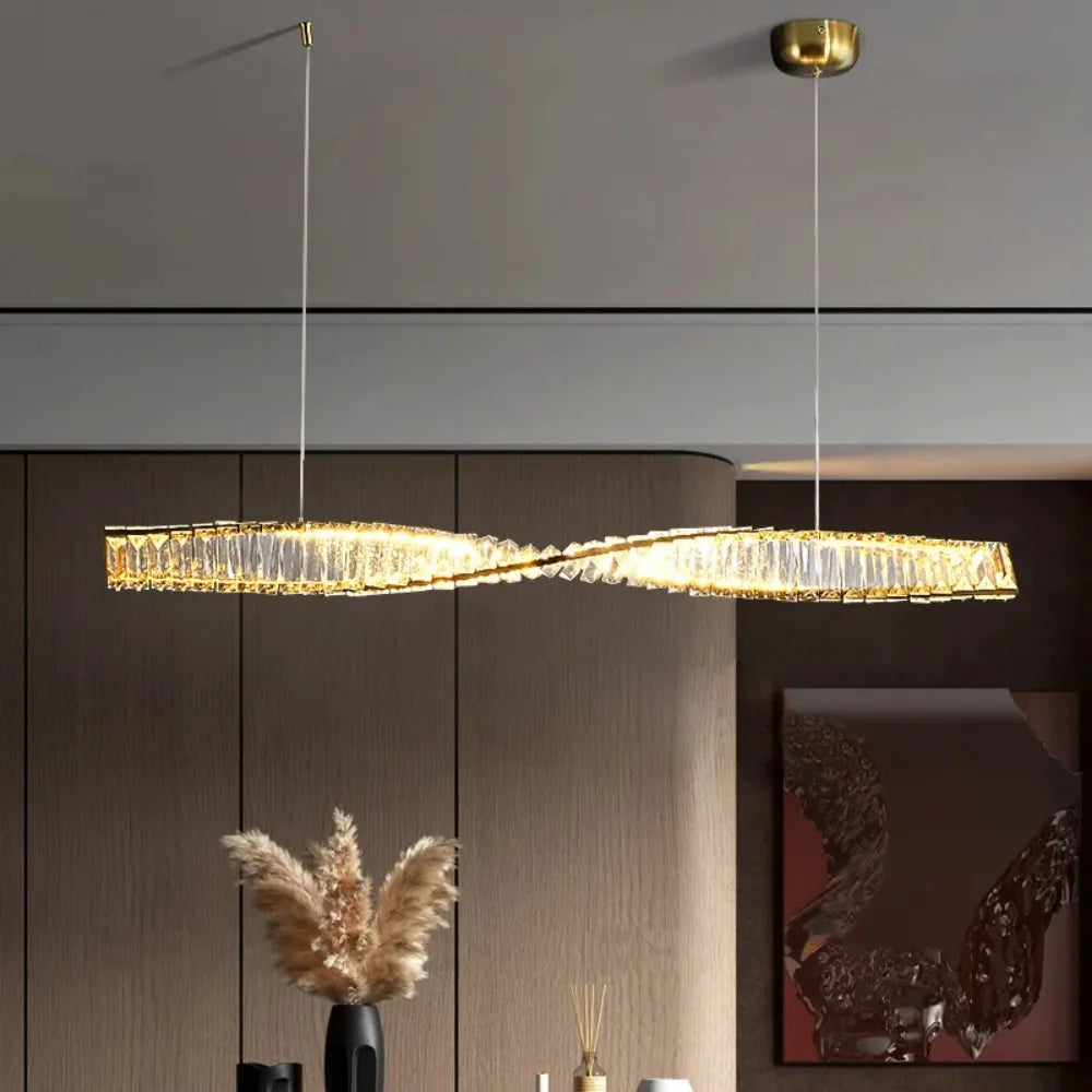 Candeeiro de Teto de Jantar Aureon Spiral Crystal LED para Cozinhas