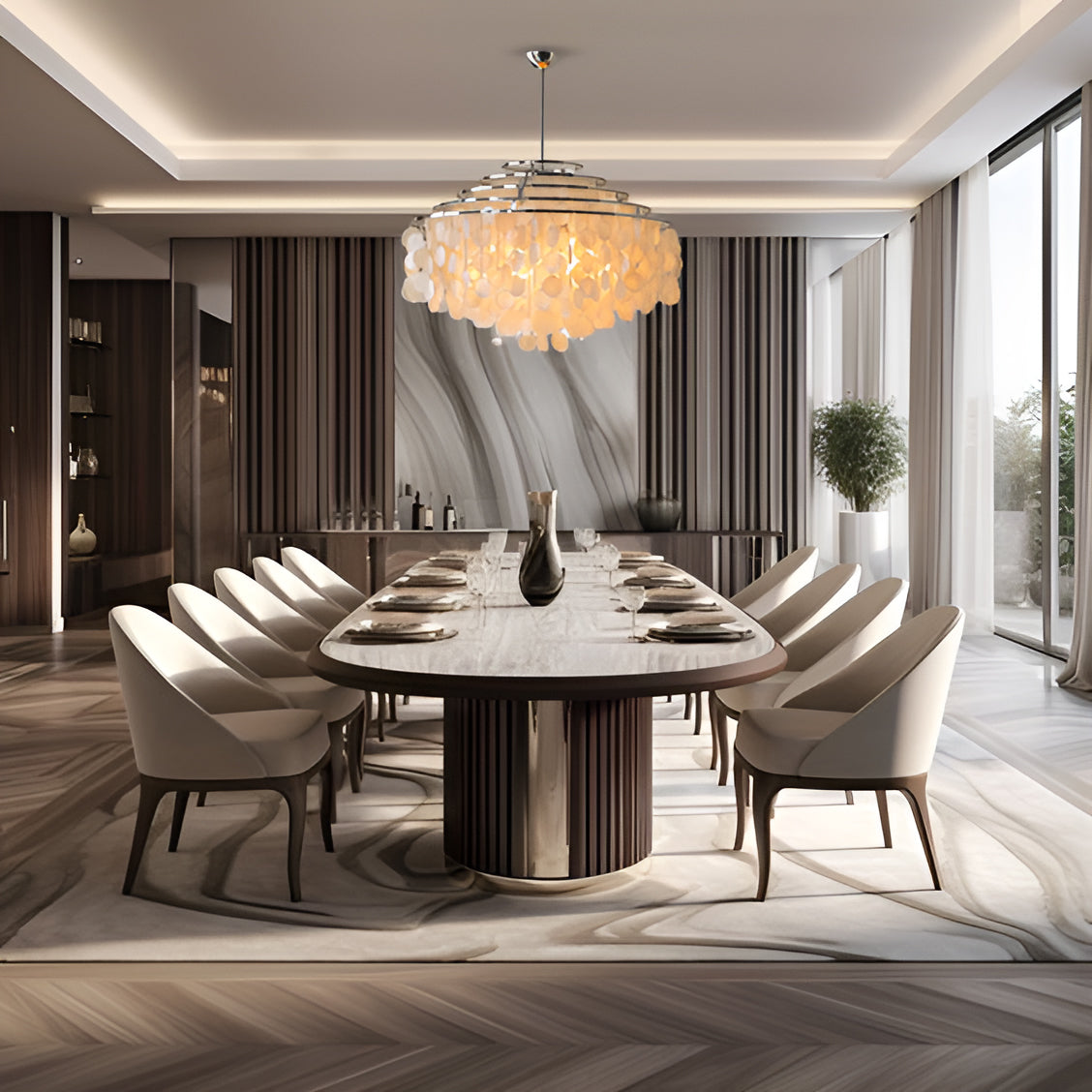 Candelabru Coralyn din scoică de perlă cu strălucire caldă de perlă