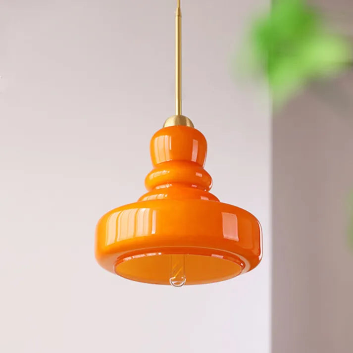 Solara Pumpkin Glass Pendant Light with Brass or Iron Accents