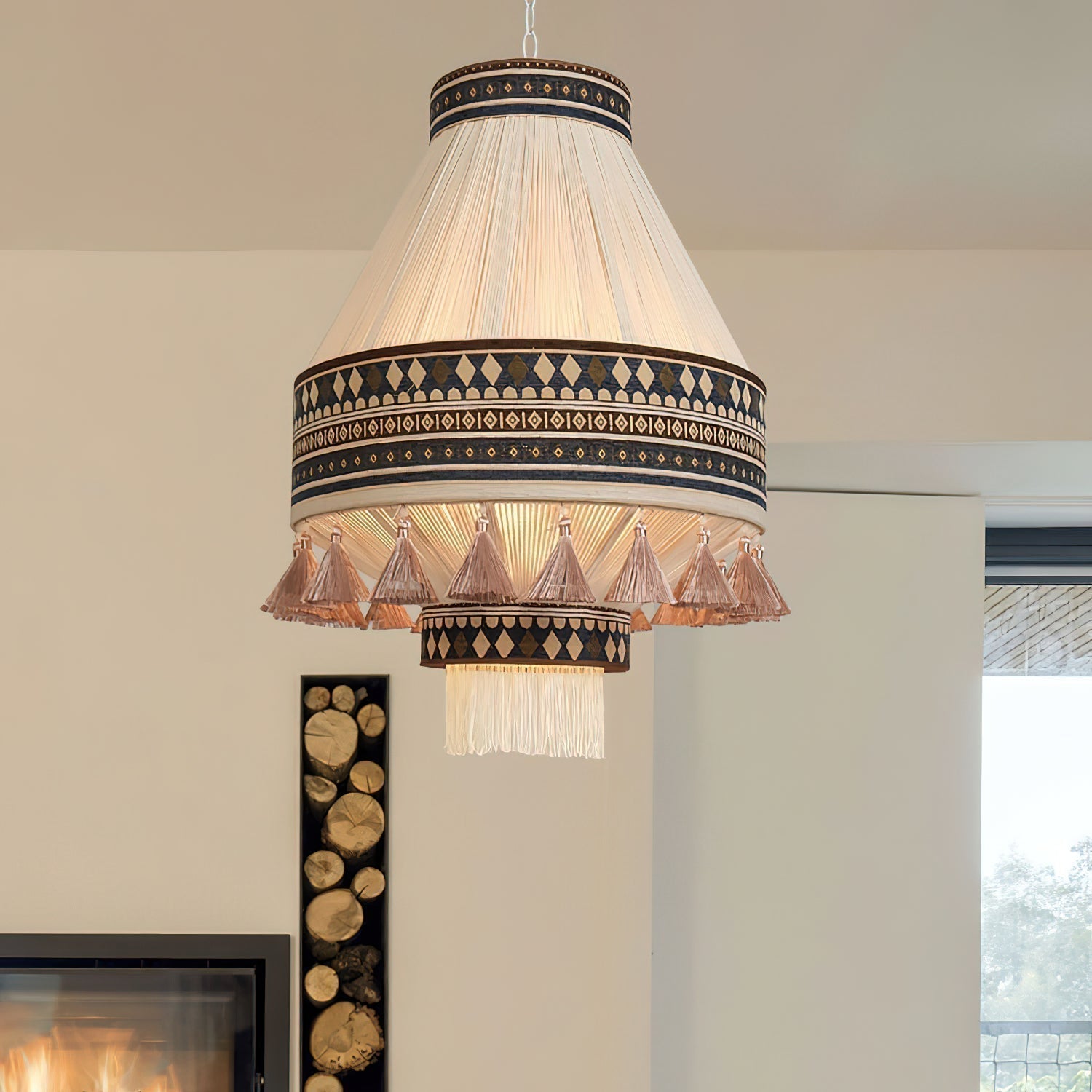 Kalora Boho Fringe Pendant Light With Tribal Motifs