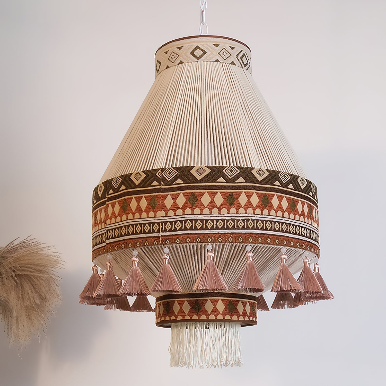 Kalora Boho Fringe Pendant Light With Tribal Motifs