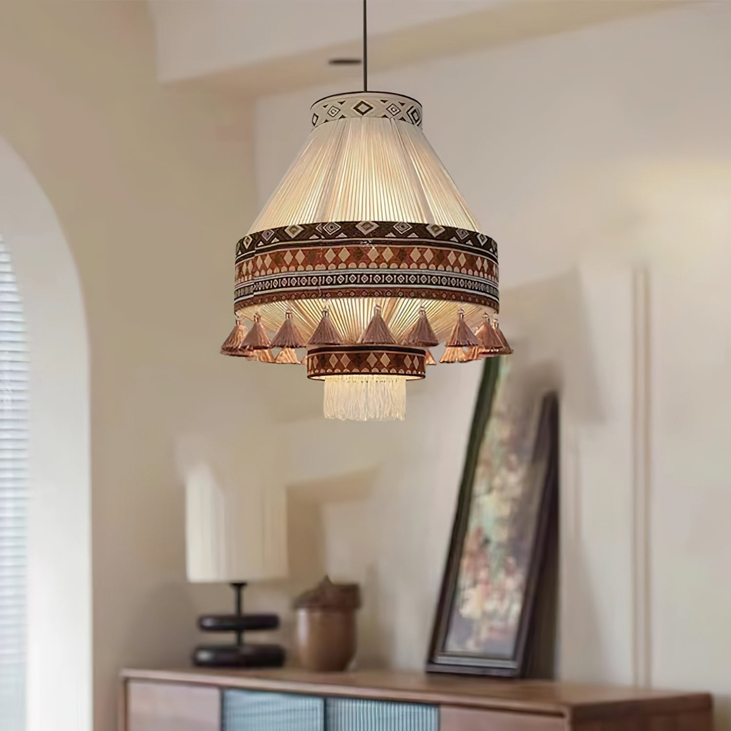 Kalora Boho Fringe Pendant Light With Tribal Motifs