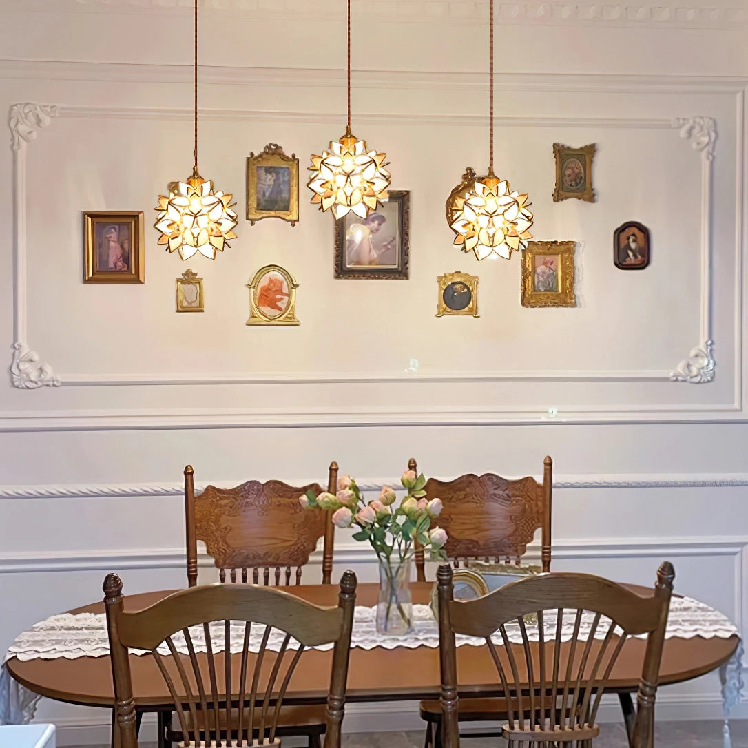 Capiz Shell Glass Pendant Light With Metal Frame For Living Room