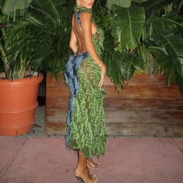 Vivara Long Sleeve Maxi Dress With Tassel Detail, Polyester