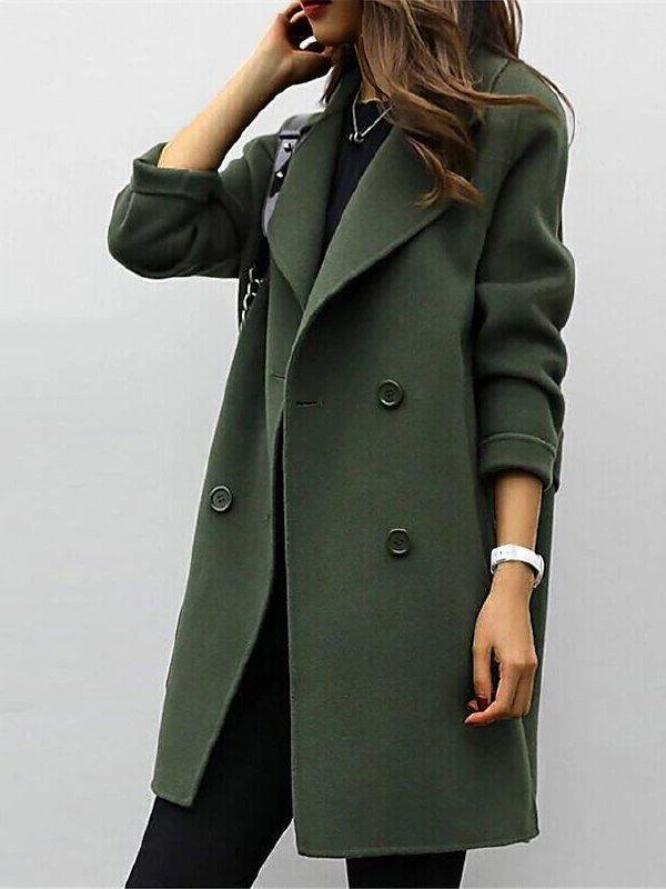 Manteau Trench en Laine Intemporel avec Design Croisé Vert Olive