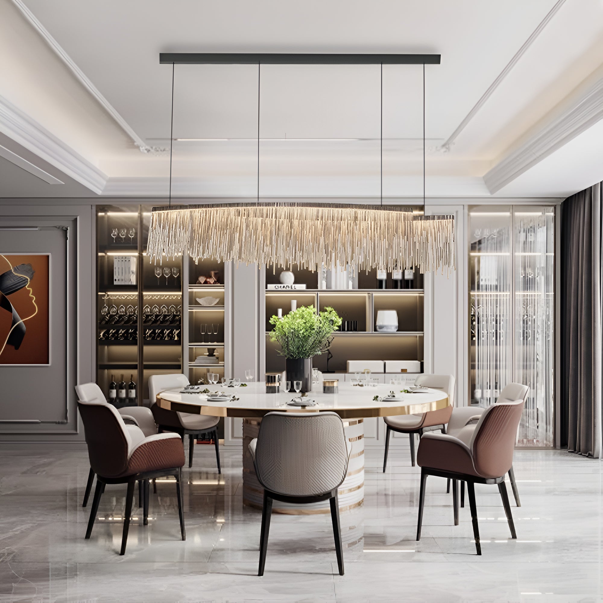 LyraLume Tassel Chandelier With Pearl Beads For Living Rooms