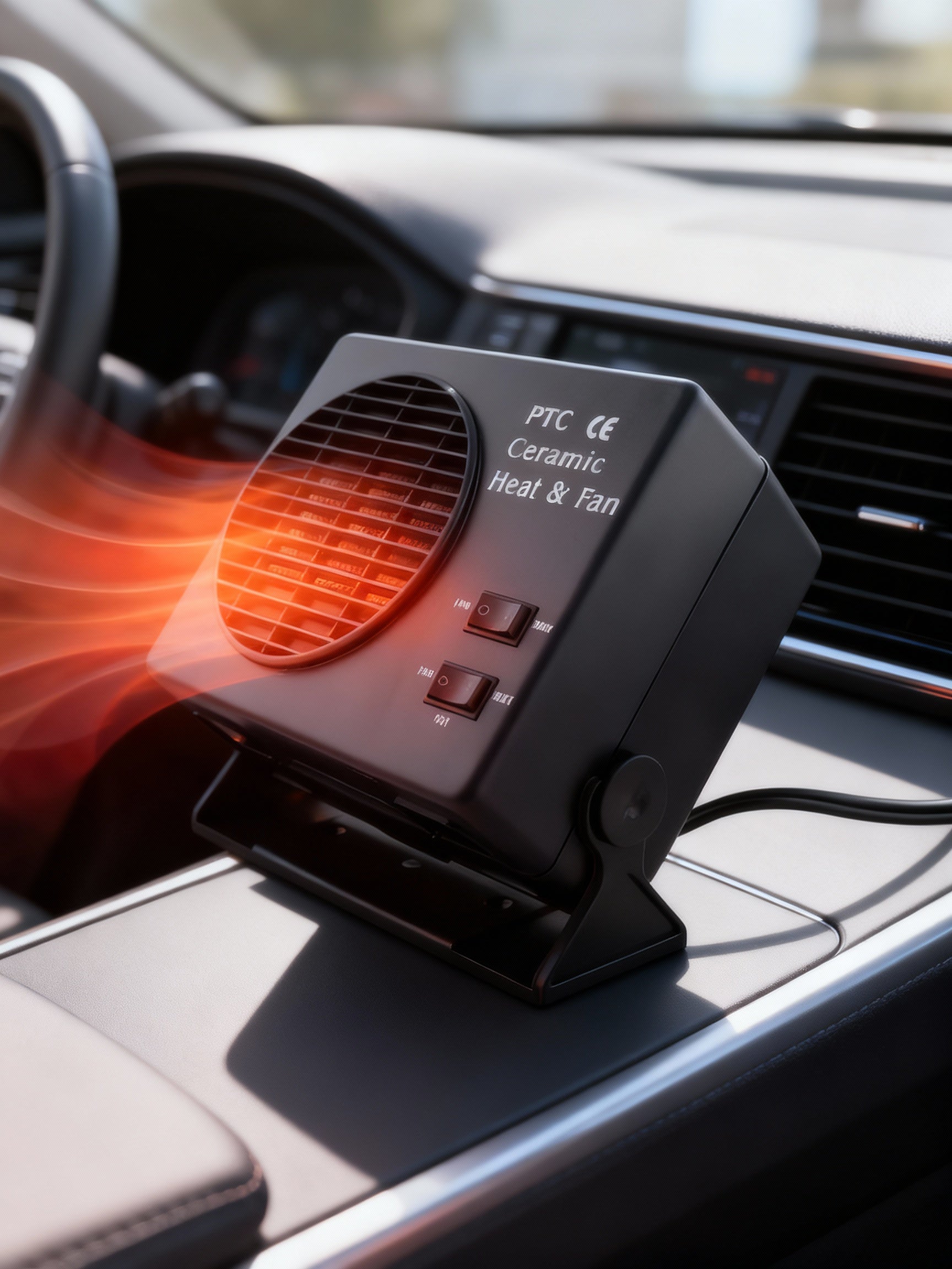 12V keramisk bilvarmer med automatisk termostat, afrimnings- og dugfjerner