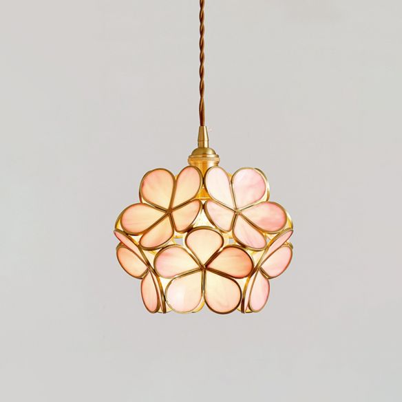 Nordic Glass Petal Pendant Light In Brass, Hand-Stitched